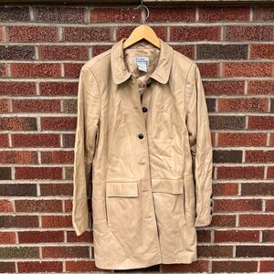 Bradley Bradley Bayou Tan Leather Large Button Collared Long Line Leather Jacket